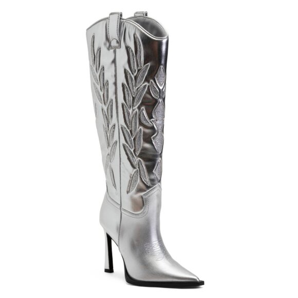 STEVE MADDEN Silver Kinzee Heeled Cowboy Boots